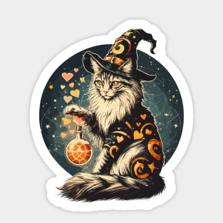 Maine Coon Wizard cat make love potion Sticker